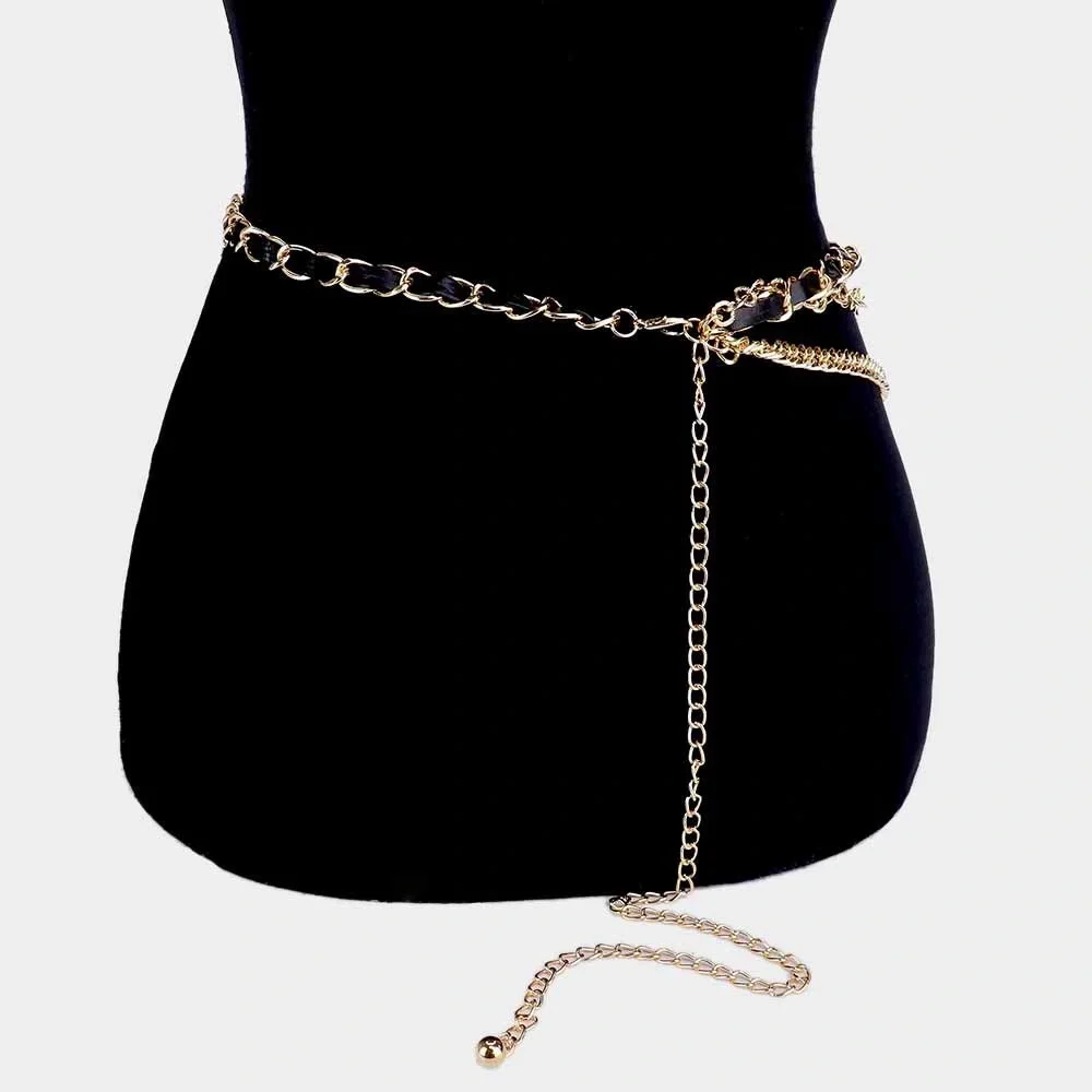Chunky Black & Gold Layered Chain Adjustable Statement Belt
